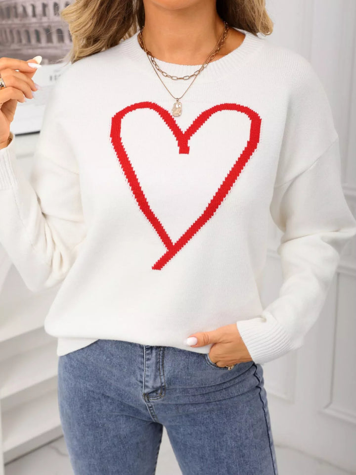 Heart graphic dropped shoulder crew neck sweater