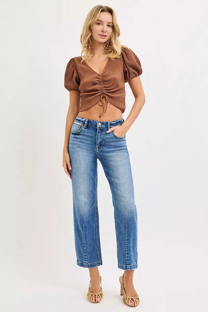 High-rise wide-leg cropped jeans with center seam