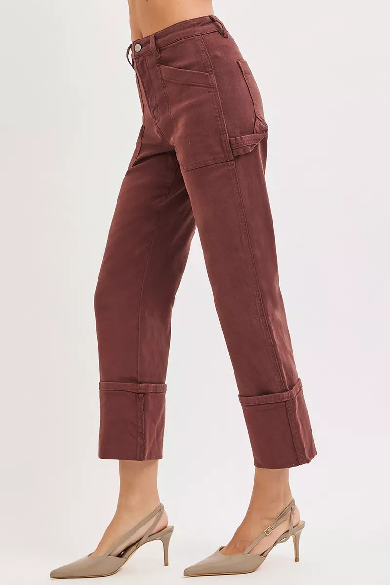 High-rise wide-leg cuffed carpenter jeans