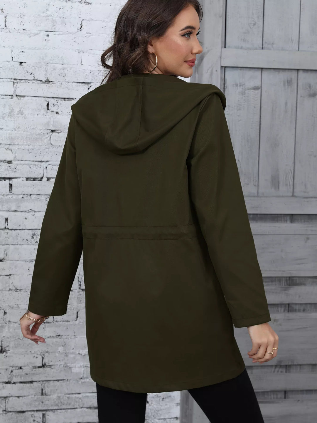 Hooded drawstring waist utility anorak jacket