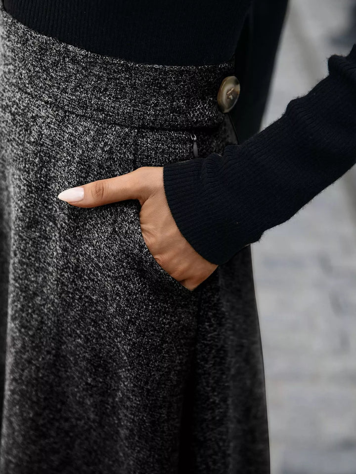 High-waist A-line midi skirt with side pockets