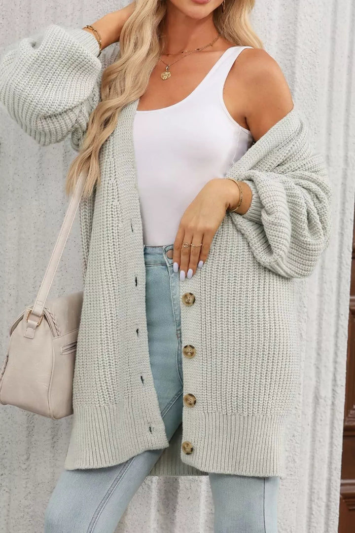 Chunky ribbed knit button-down cardigan