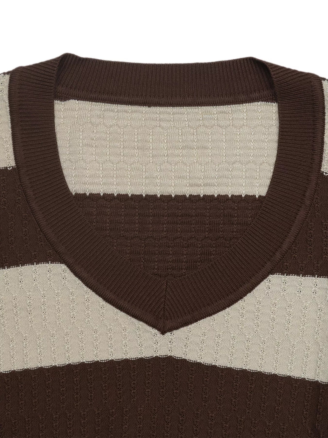 Striped cable knit v-neck pullover with ribbed trim