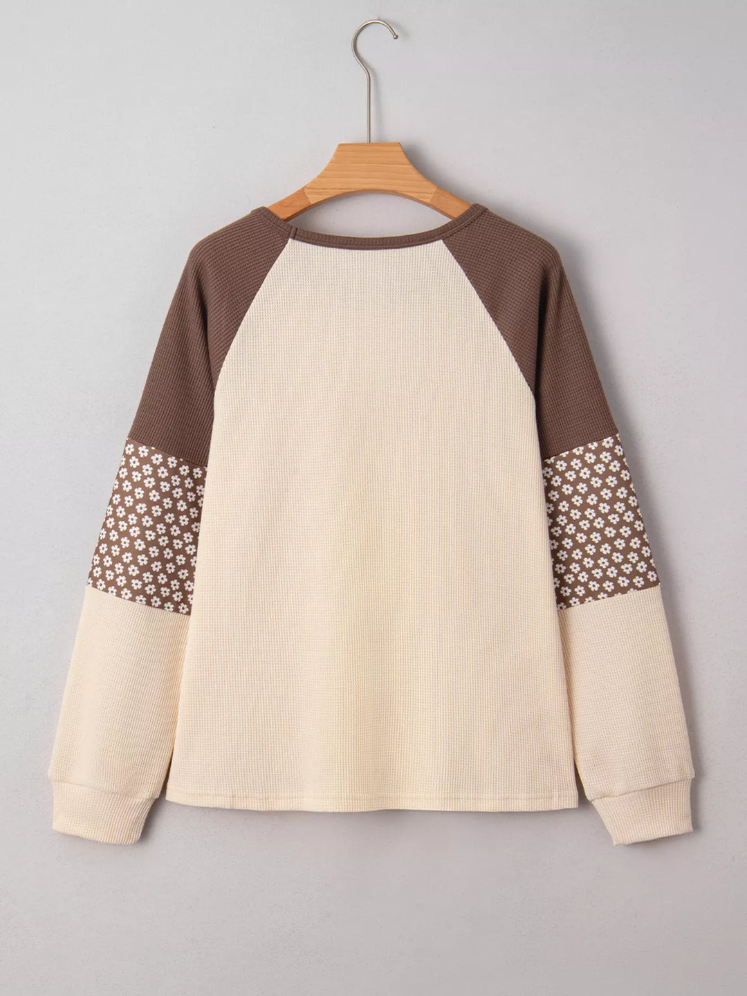 Floral patchwork color block raglan long sleeve top