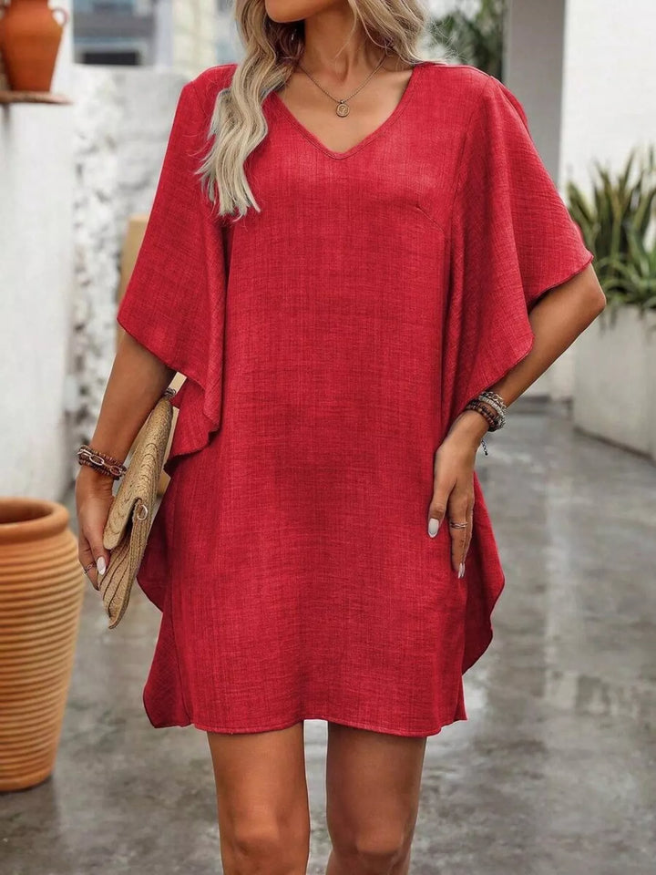 Flutter sleeve V-neck relaxed mini shift dress