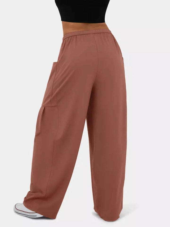 High-rise drawstring wide-leg pants with patch pockets