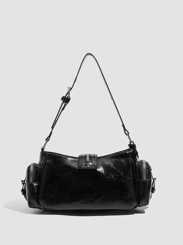Studded moto shoulder bag with zip cargo pockets