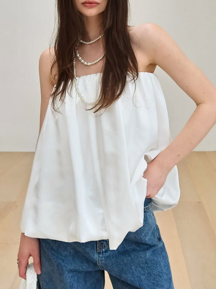 White Flowy bubble hem strapless tube top