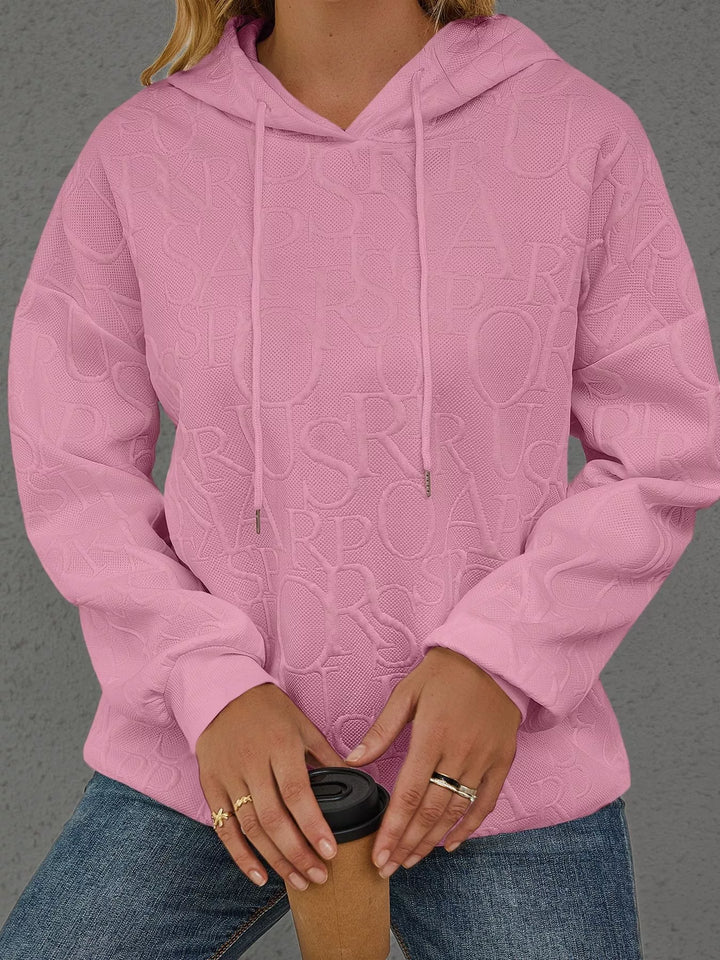 Pink Embossed lettering drawstring pullover hoodie