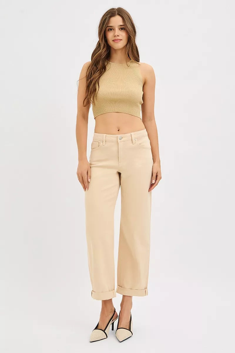 Tummy control mid-rise barrel leg ankle jeans