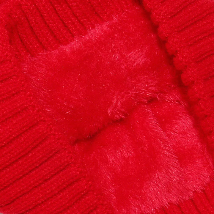 Braided cable knit pompom beanie with fold-over cuff