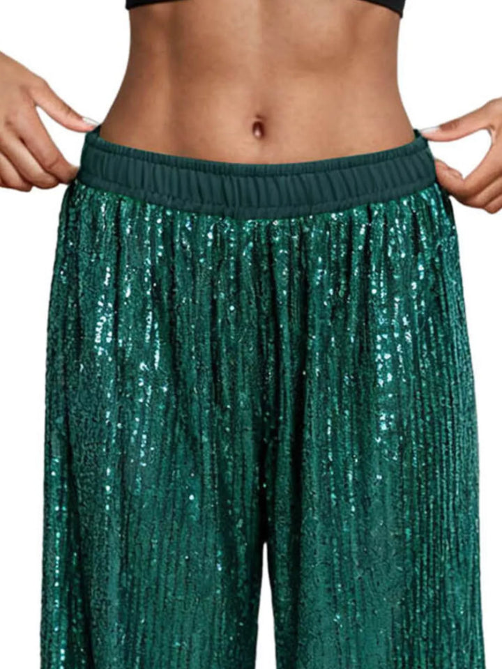 All-over sequin wide-leg pants with elastic waist