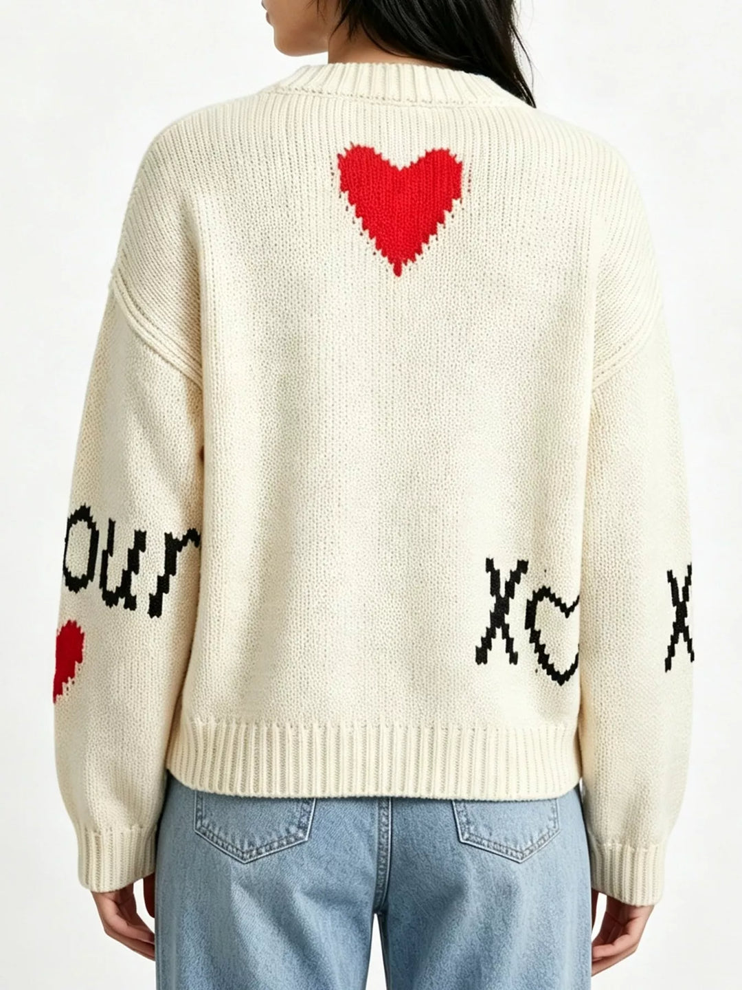 Heart and arrow graphic knit sweater with ribbed trim
