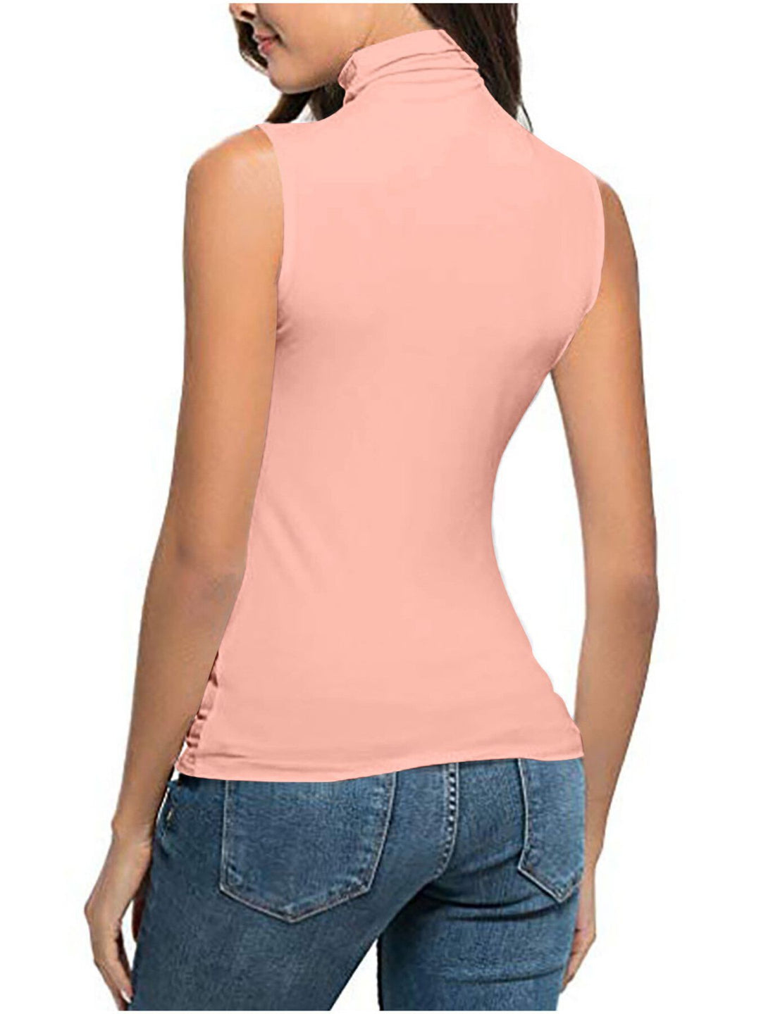 Sleeveless turtleneck slim-fit knit top