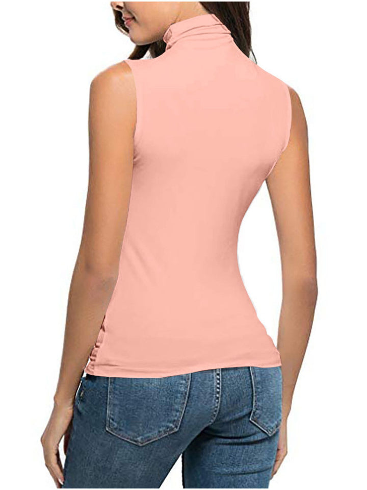 Sleeveless turtleneck slim-fit knit top