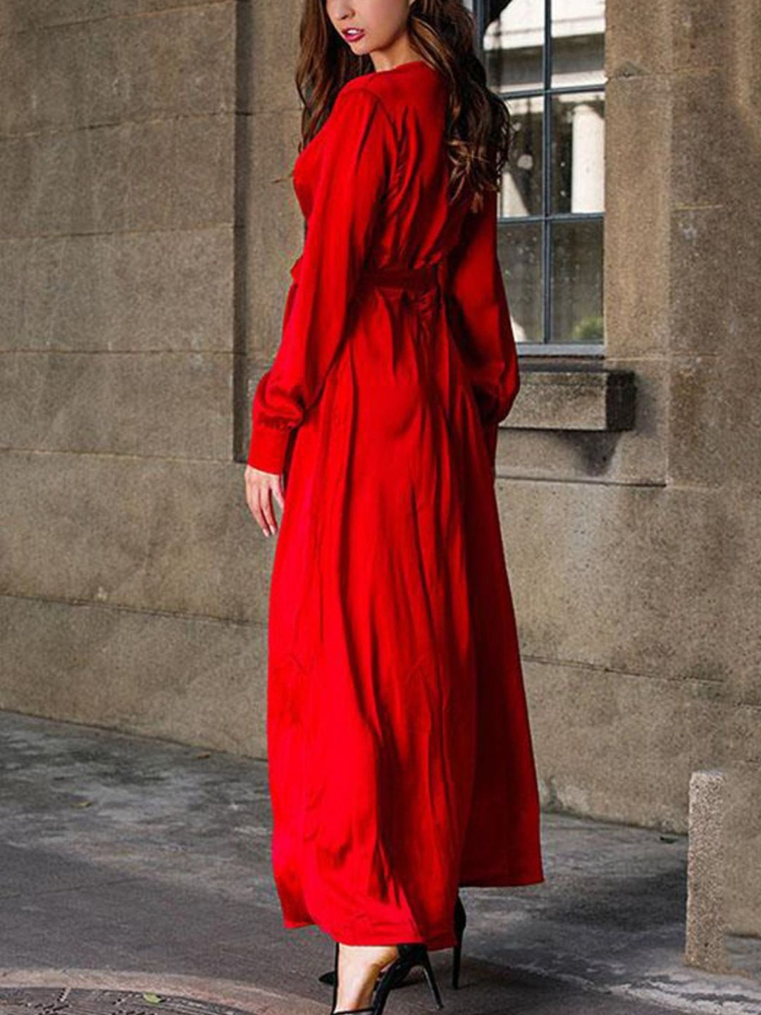 Satin surplice V-neck maxi dress with high slit