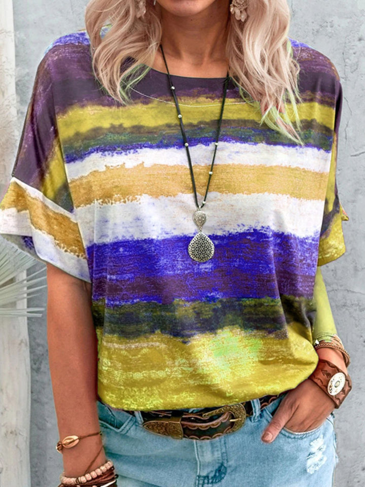 Yellow Abstract stripe round-neck short sleeve t-shirt