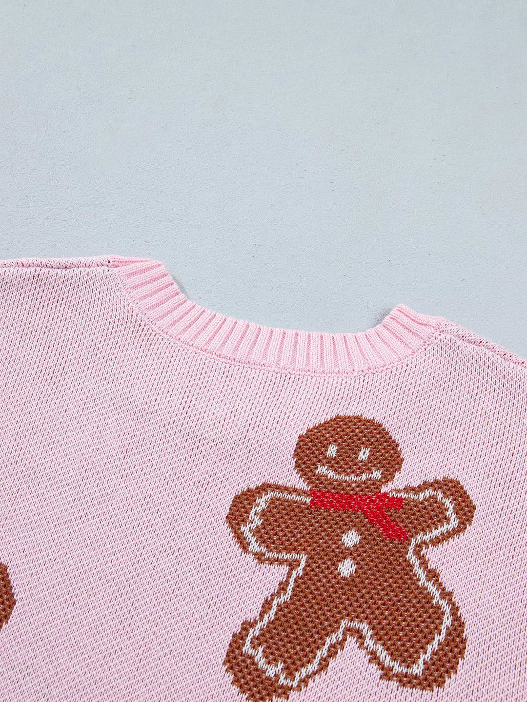 Gingerbread man knit pullover sweater with drop shoulders