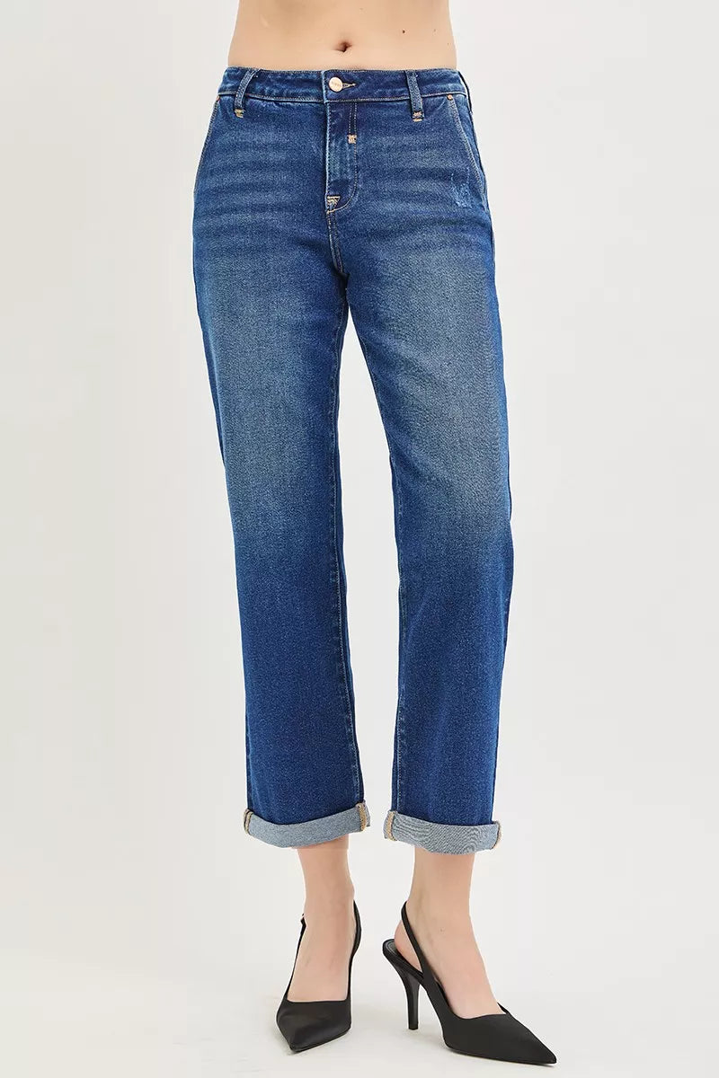 Slouchy cropped boyfriend jeans with cuffed hem