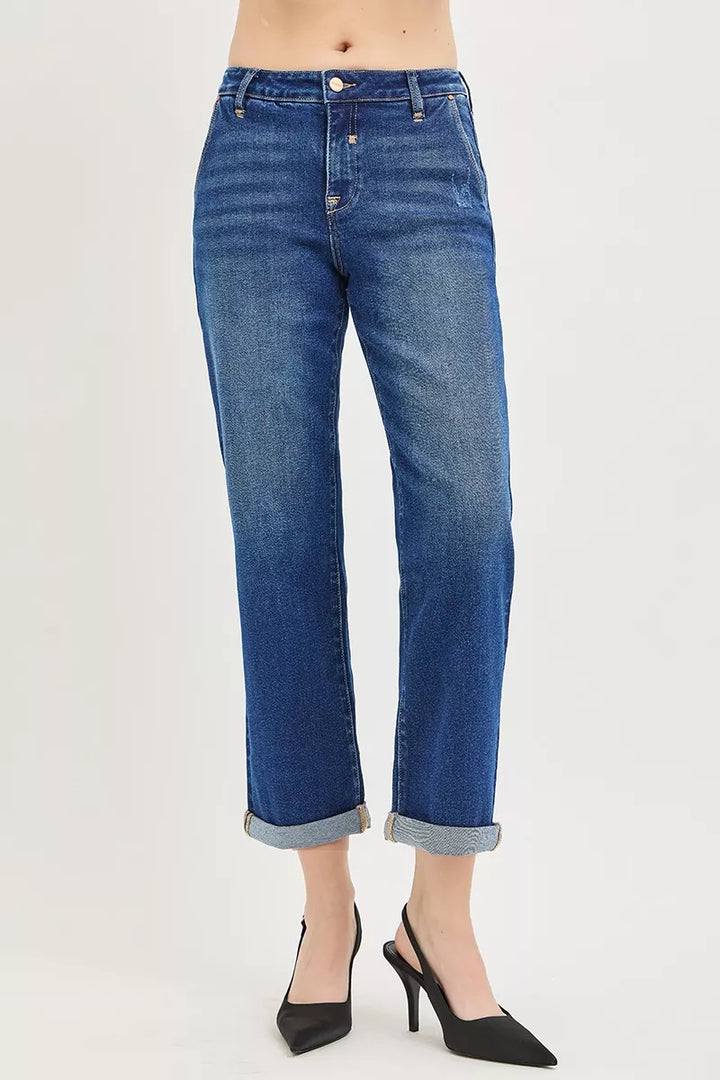Slouchy cropped boyfriend jeans with cuffed hem