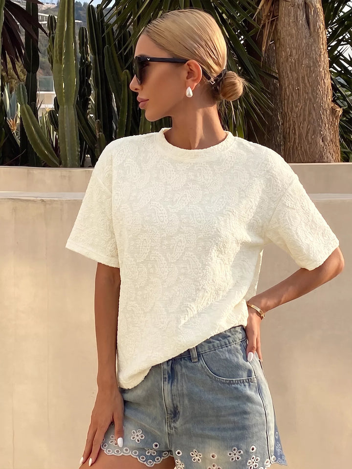 Textured paisley jacquard crew neck tee