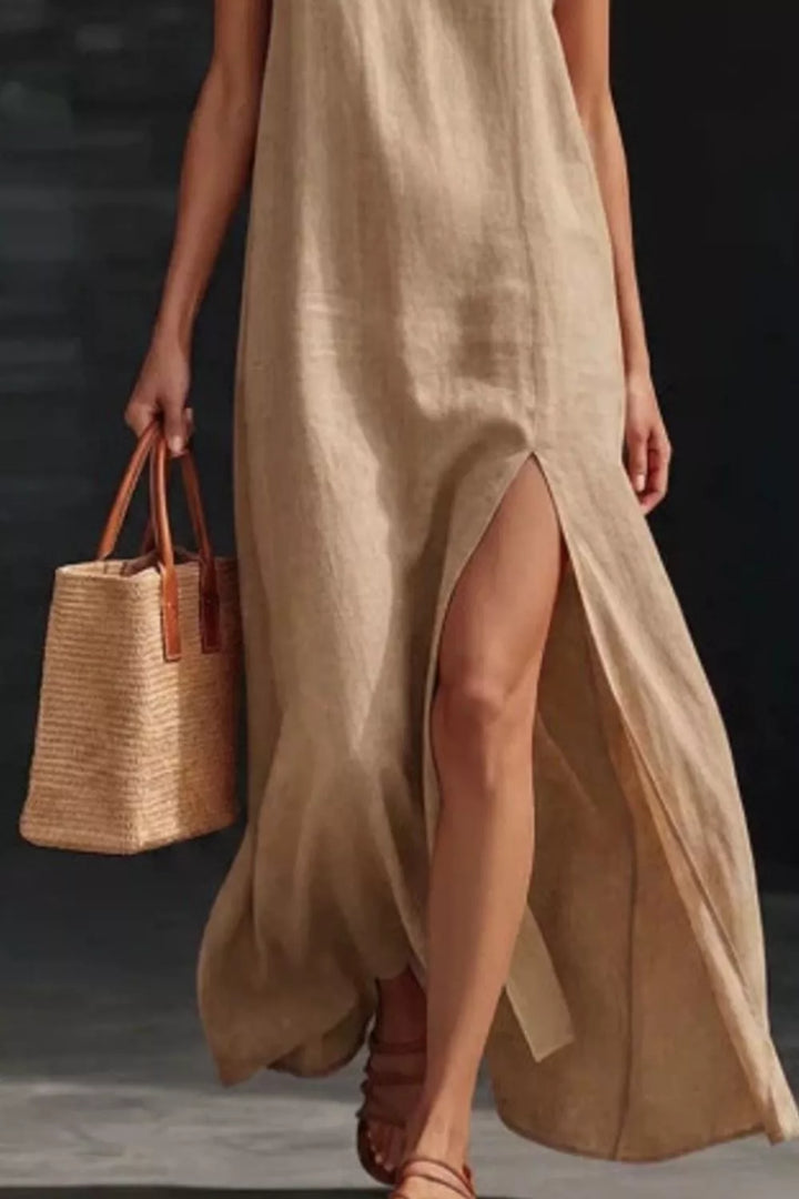 Spaghetti strap V-neck maxi dress with side slit