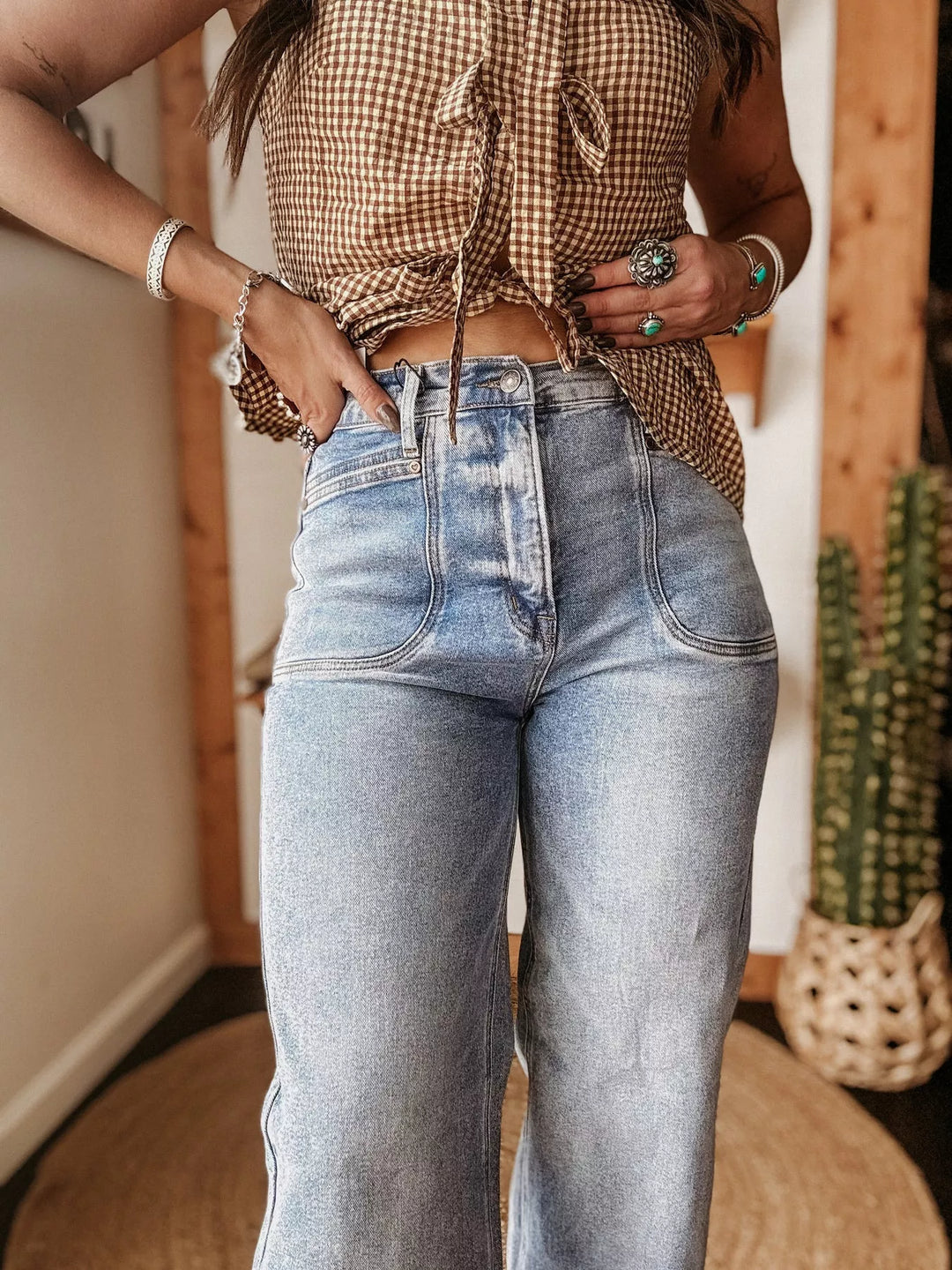 High-rise wide leg jeans with cuffed hem