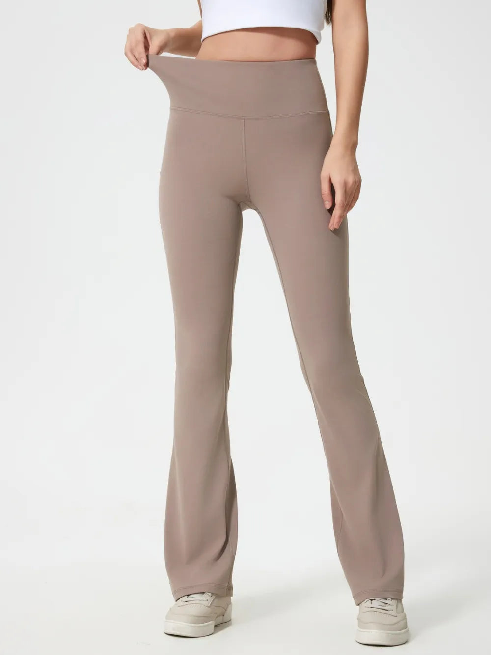 Mocha High-waist flare yoga leggings with wide waistband