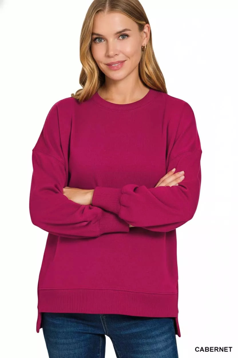 CABERNET Fleece hi-low boyfriend sweatshirt with side pockets