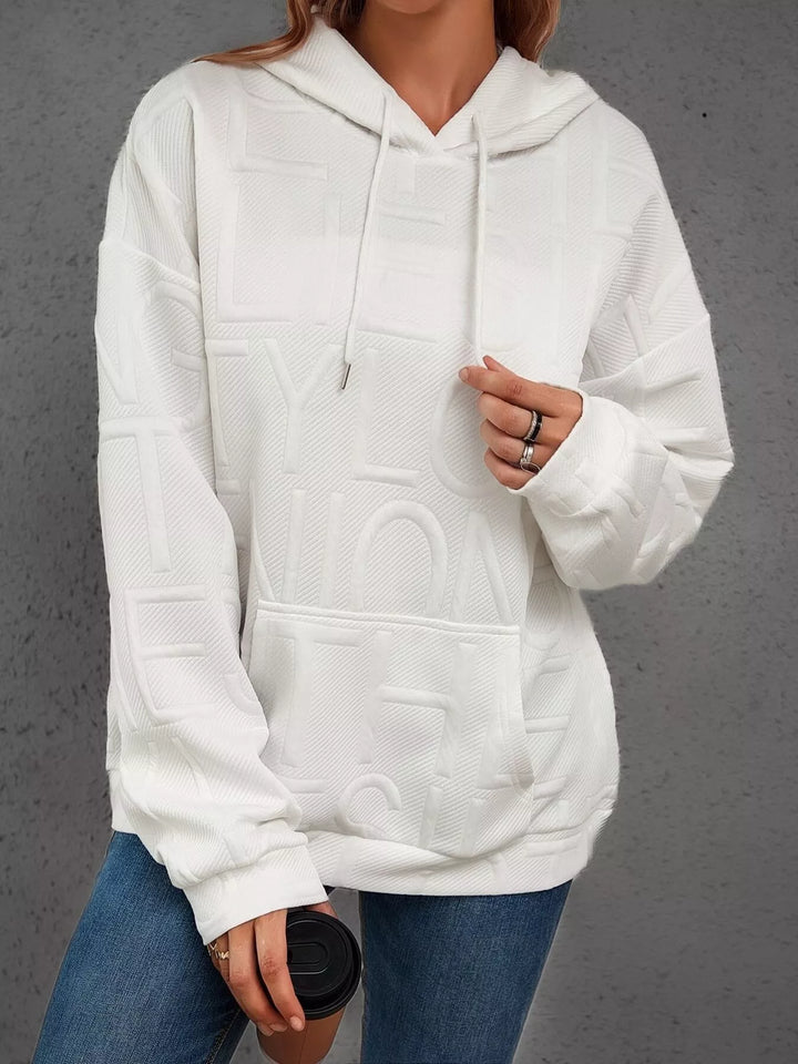 Textured embossed letter pullover hoodie with front pocket