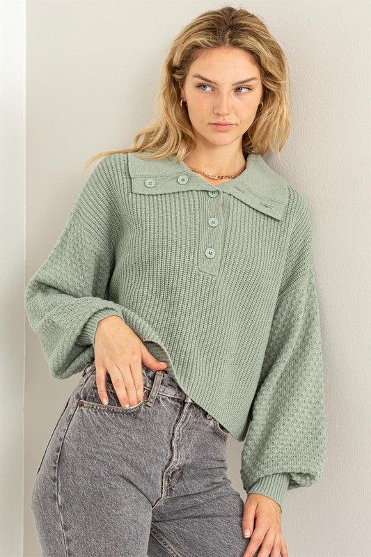 Instant Winner Wide Collar Button Front Sweater - Azoroh