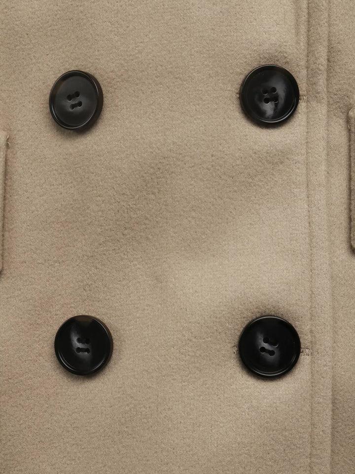 Double-breasted longline coat with notch lapel and tie belt