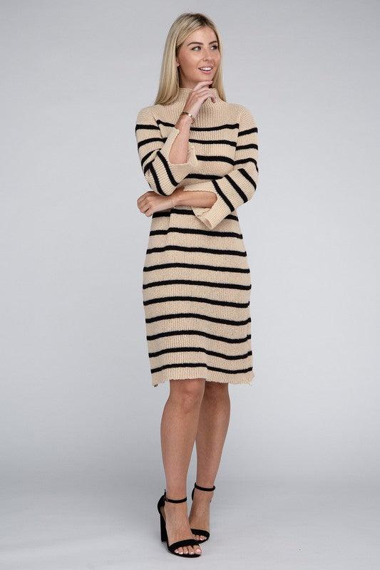 Striped Pattern Sweater Dress - Azoroh
