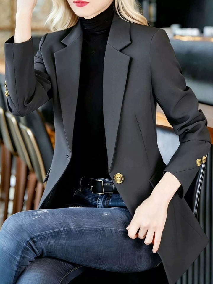 One-button notched lapel blazer with gold buttons