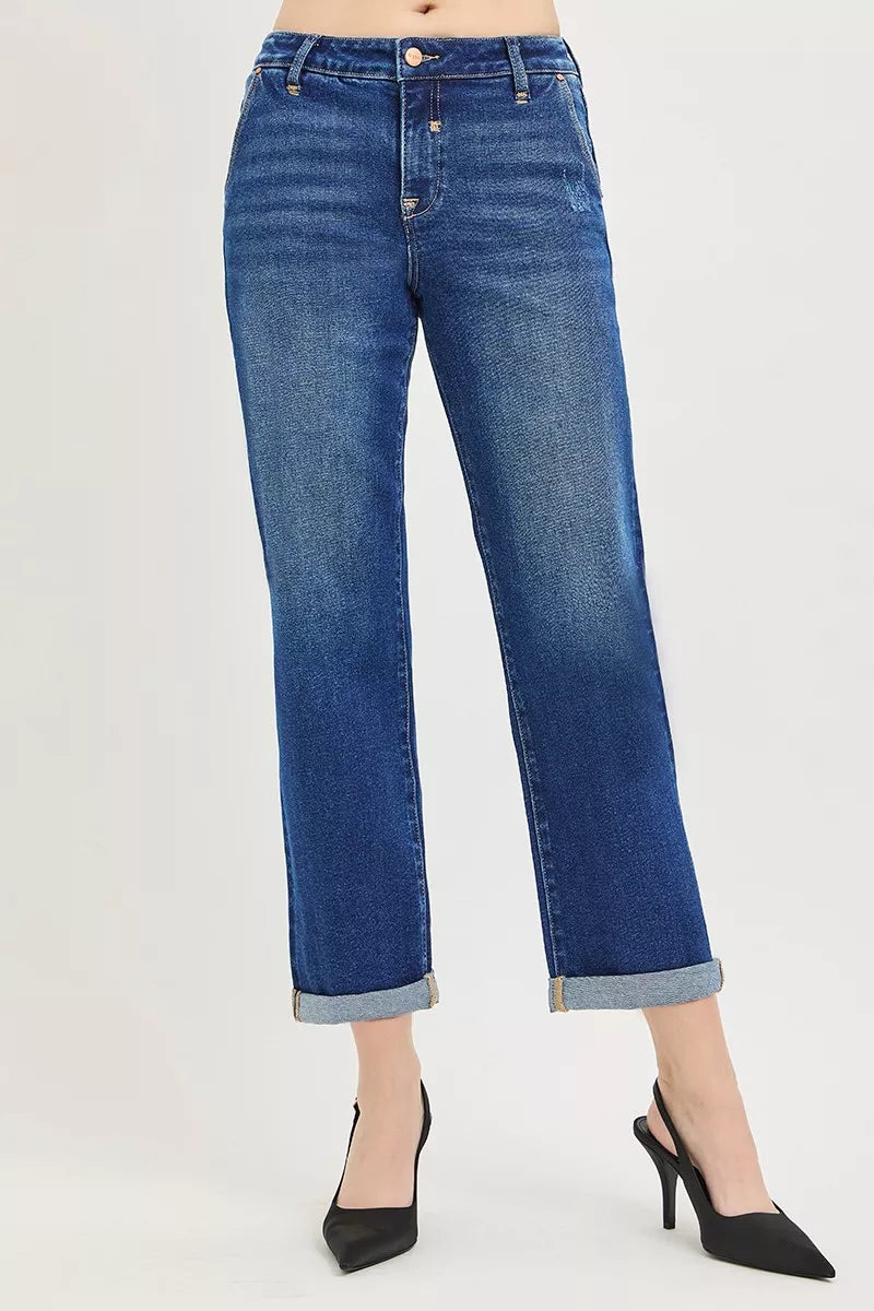 Slouchy cropped boyfriend jeans with cuffed hem