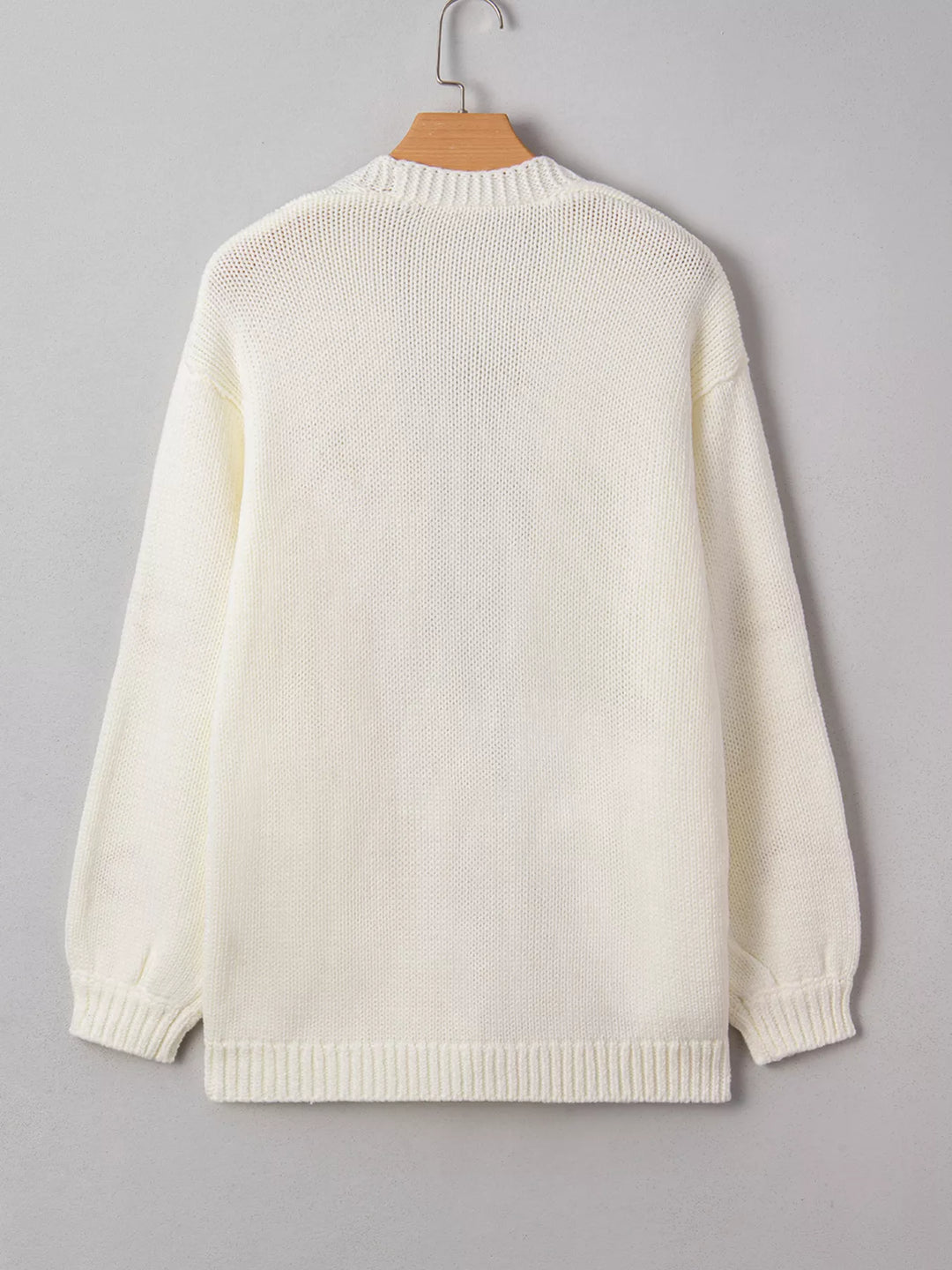 Pumpkin embroidered open-front chunky knit cardigan