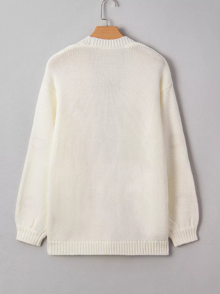 Pumpkin embroidered open-front chunky knit cardigan