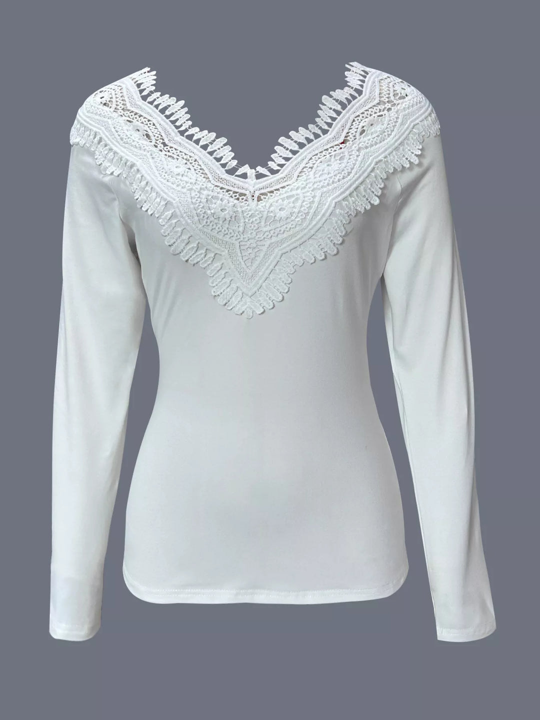 Fitted crochet lace V-neck long sleeve top