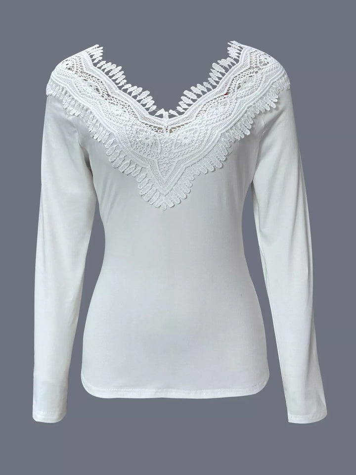 Fitted crochet lace V-neck long sleeve top
