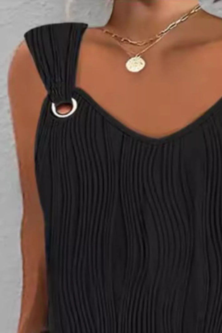 Textured wavy sleeveless mini shift dress with grommet straps