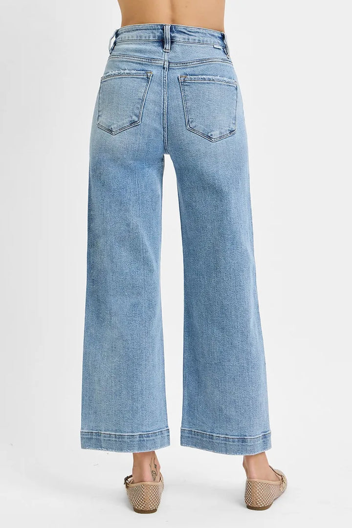 High-rise wide leg crop jeans with front seam detail
