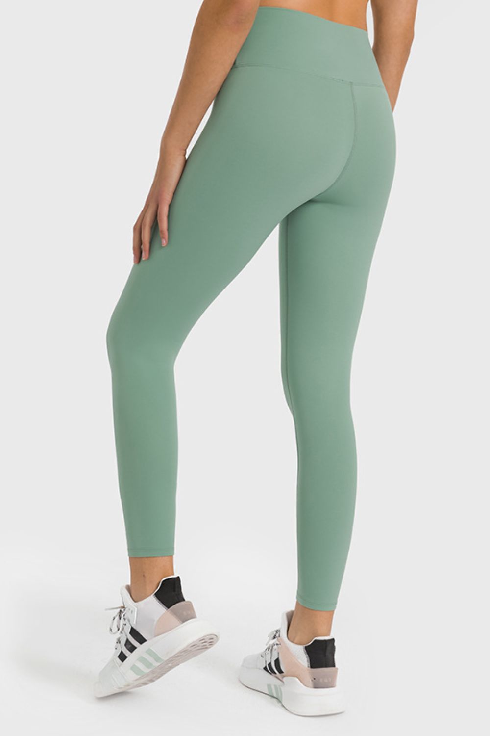 High waist ankle-length yoga leggings with wide waistband