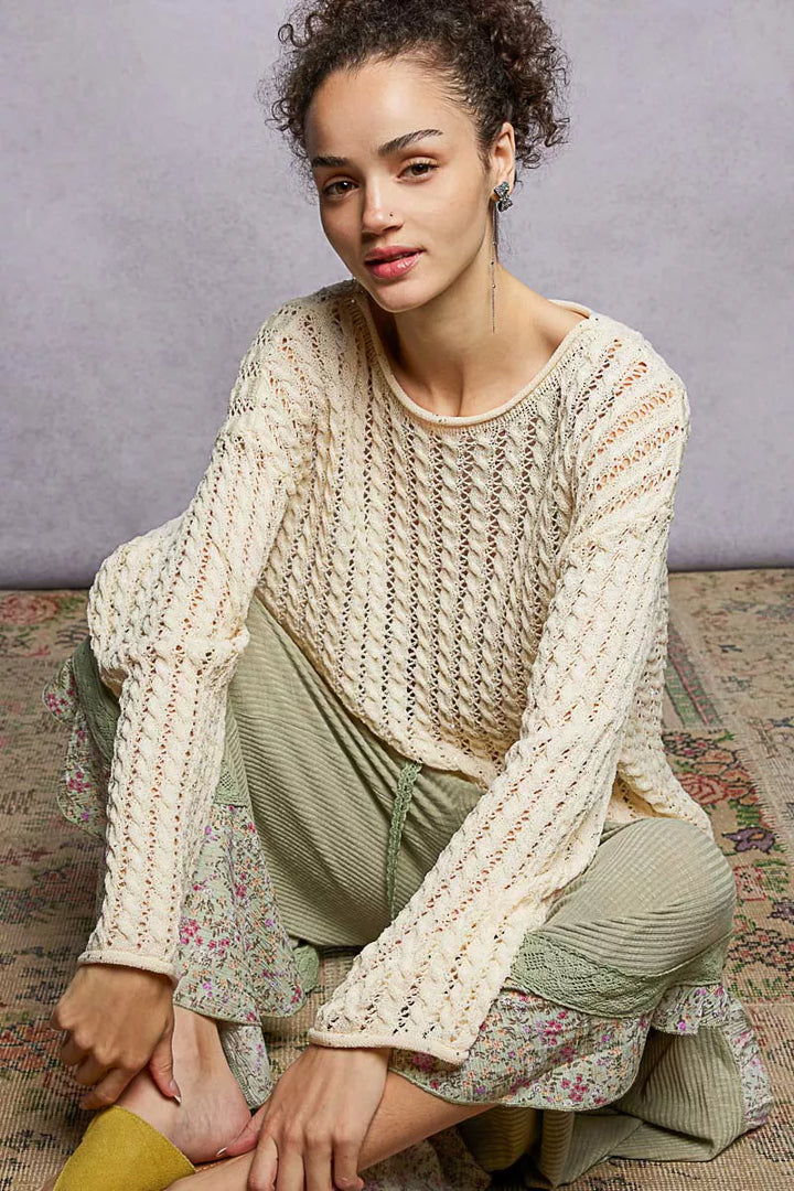 Openwork pointelle knit sweater with shimmer detail