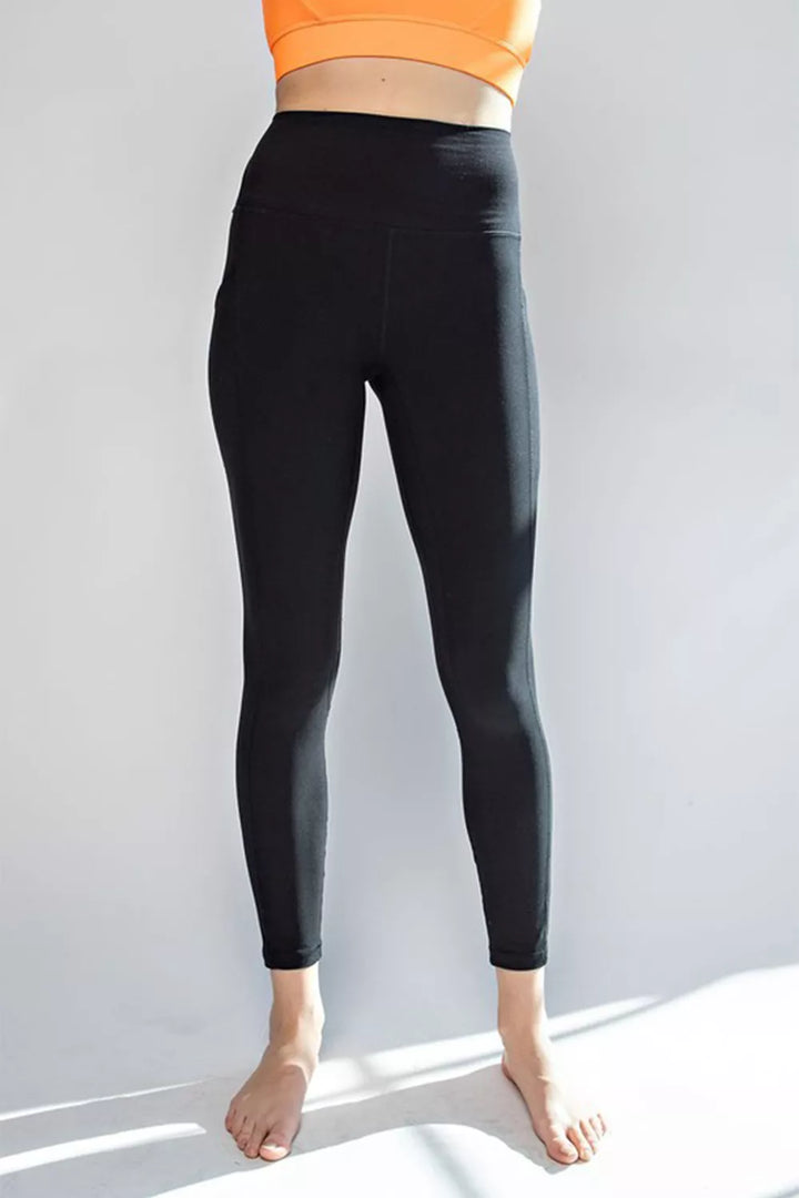 Black High-waist wide-waistband leggings with side pockets