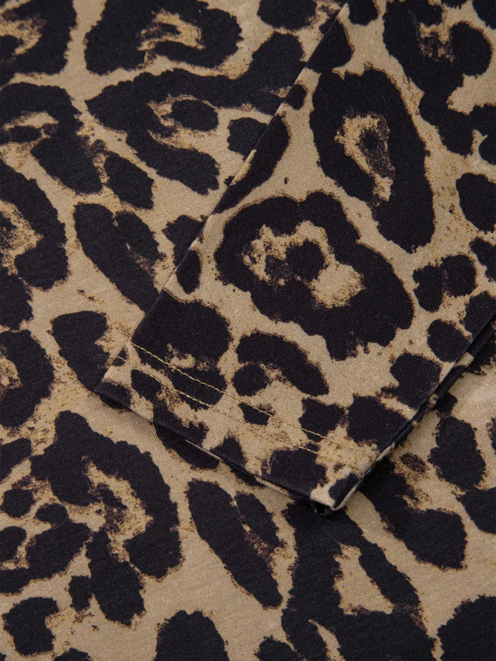 Leopard print square neck top with flared long sleeves