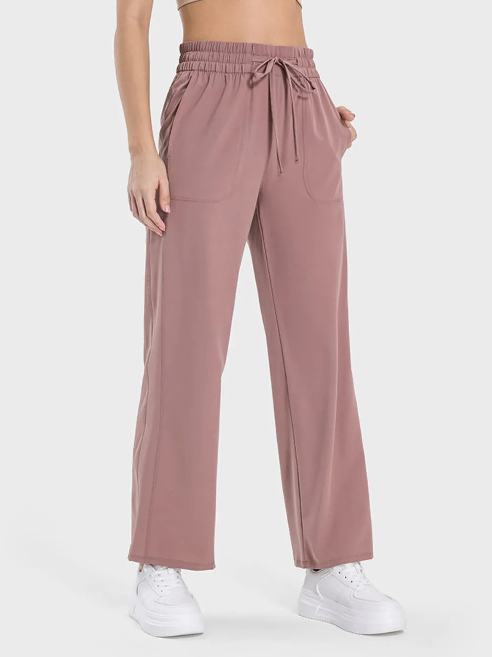 Drawstring straight-leg active pants with pockets