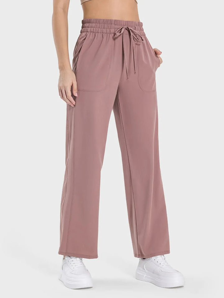 Drawstring straight-leg active pants with pockets