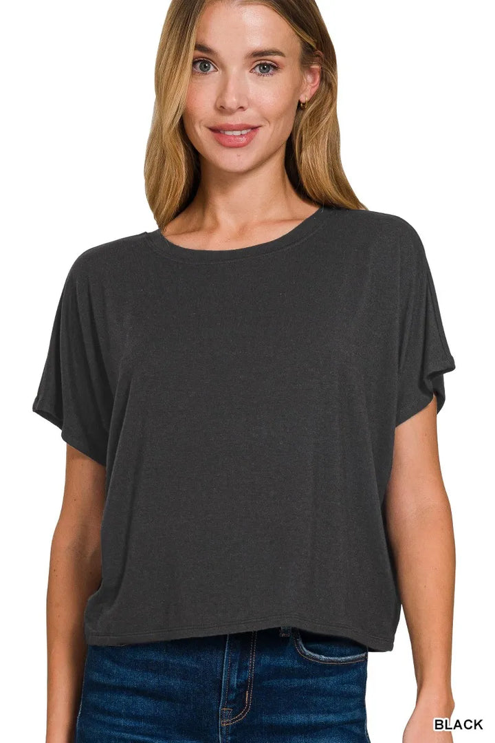 BLACK Relaxed cropped crew neck short sleeve tee