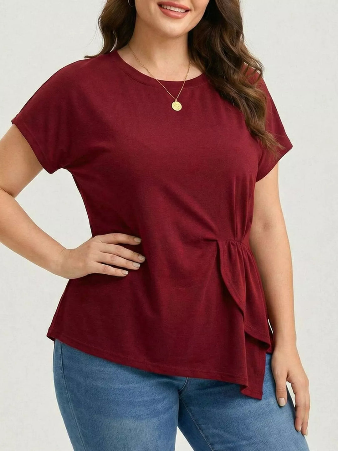 Plus size ruched side ruffle short sleeve top
