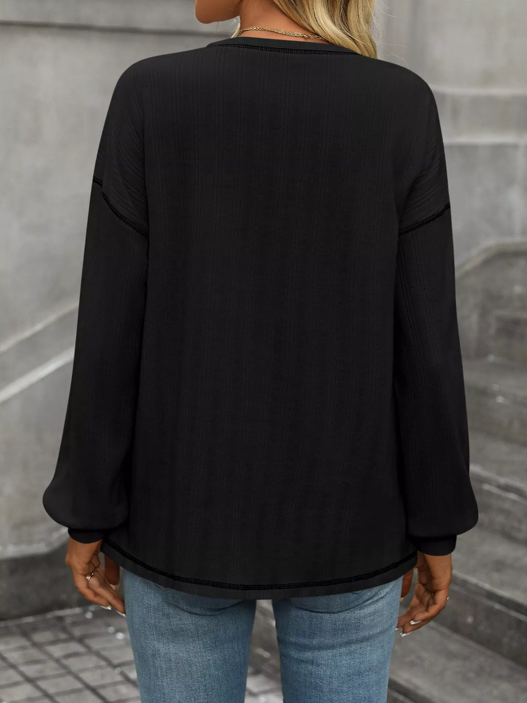 Contrast stitch long sleeve top with patch pocket